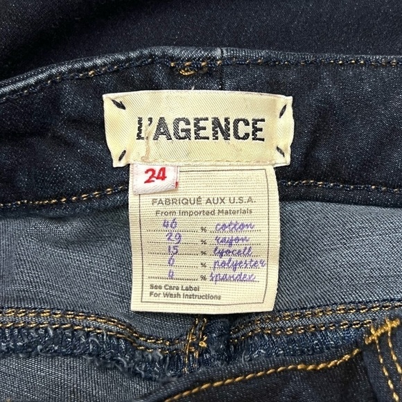 NEW L'AGENCE Mid Rise Dark Wash Premium Stretch
Denim Cigarette Skinny Jeans 24 - Picture 3 of 4